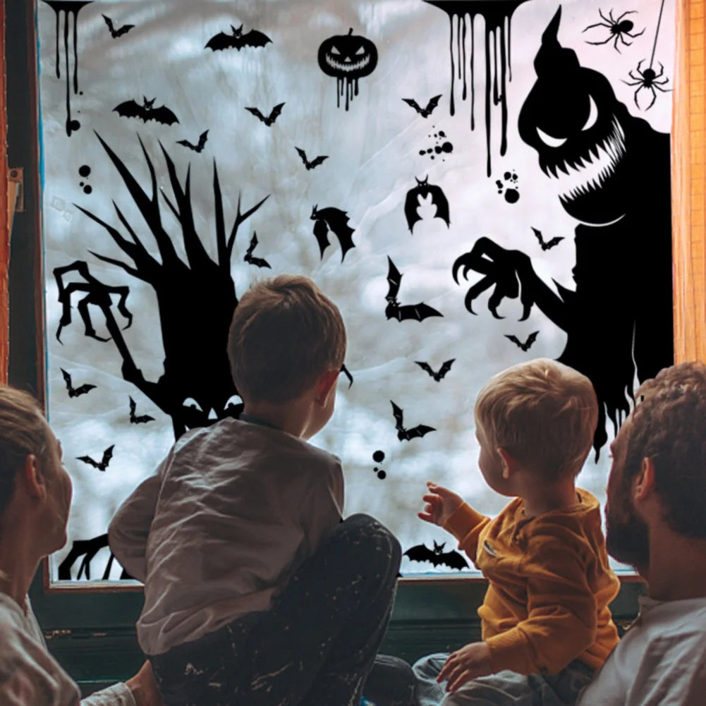 Halloween Stickers Giant Ghost Monster Ghost Shadow Window Sticker Witch Death Bat Skull Wall Stickers Halloween Party Supplies - Charlie Dolly