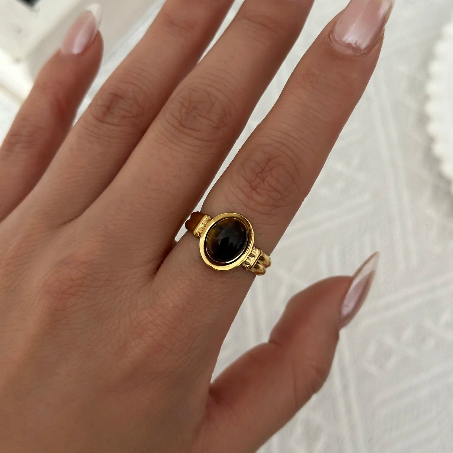 Vintage Boho Turquoise Tiger Eye Stone Rings For Women Stainless Steel Natural Stone Open Finger Ring Party Aesthetic Jewelry