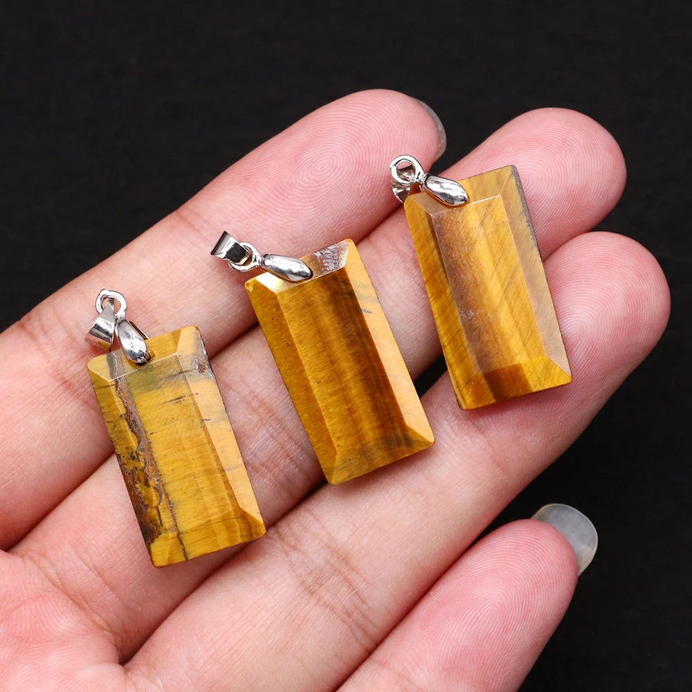 2pcs Quartz Crystal Rectangle Stone Pendants for Women DIY Necklace Natural Amethyst Lapis Lazuli Slice Pendant Earrings Jewelry