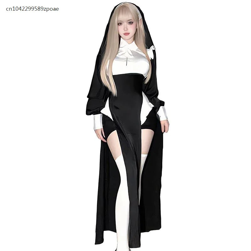 Cute Women Anime Nun Costume Cosplay Shows Outfit Sexy Ladies Halloween Performance Fancy Dress Up Sister Cos Uniform