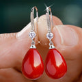 Exquisite Fashion Silver Color Water Imitation Pearls Drop Earrings for Women Shiny Red Green Round Imitation Pearls Earrings - Charlie Dolly