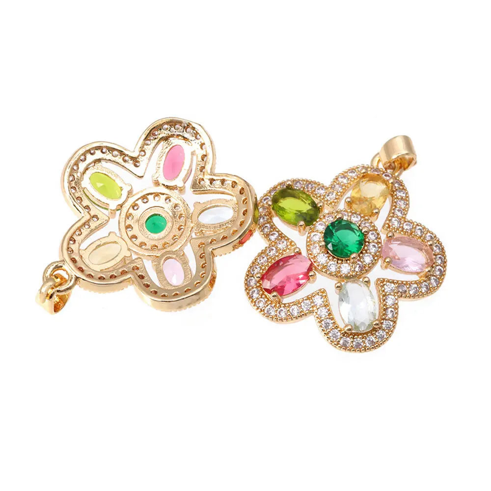 18K Gold Color Brass and Zircon Lotus Flower Necklaces Charms Pendants High Quality Diy Jewelry Accessories Making Supplies