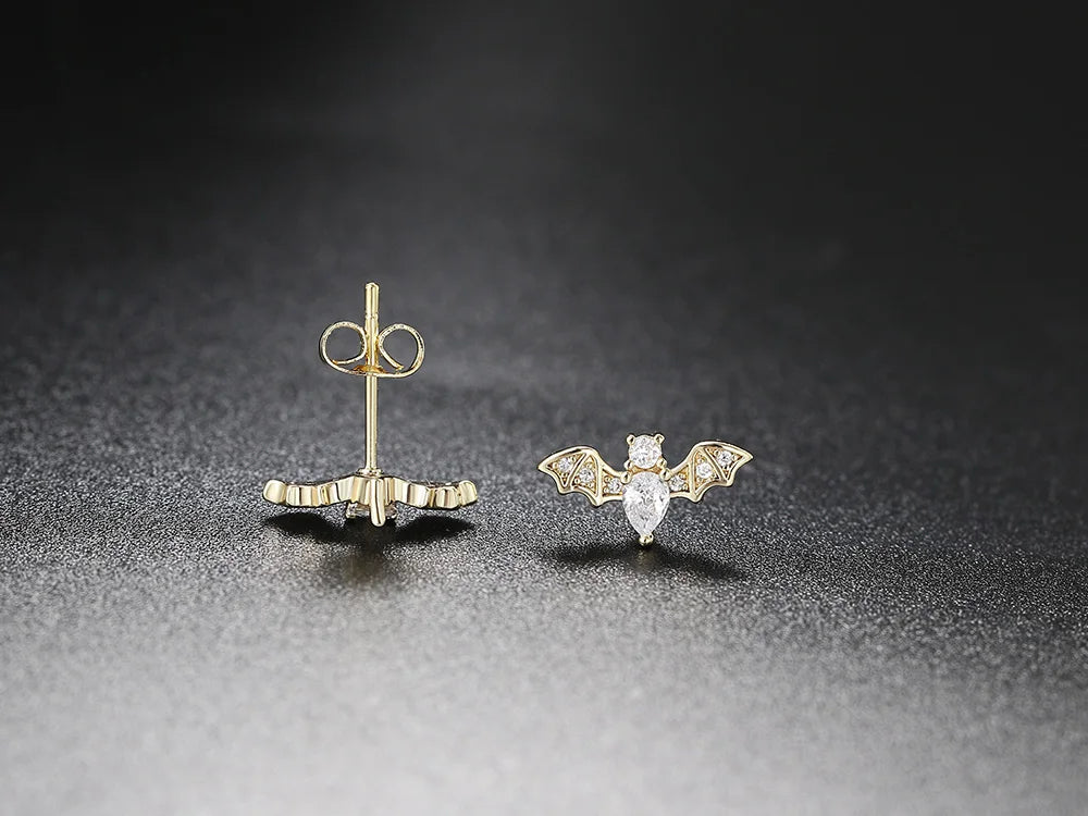 Small Halloween Goth Bat Stud Earrings for Women Trend Gothic Cartilage Ear Accessories Gold Color Zirconia Fashion Jewelry E489 - Charlie Dolly