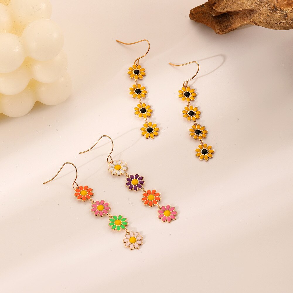 Cute Daisy Flower Drop Earrings For Women  Trend Colorful Sweet Sunflower Long Tassel Earrings Girls Party Jewelry Gift - Charlie Dolly