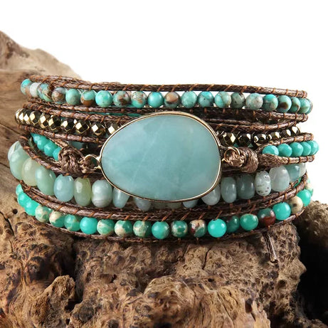 Mixed Natural Stone Wrap Bracelet