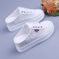 Half Slippers Women's Mesh Surface Hollowed Summer Versatile Student Bones Outdoor Breathable Closed Toe Mesh Casual Shoes White - Charlie Dolly