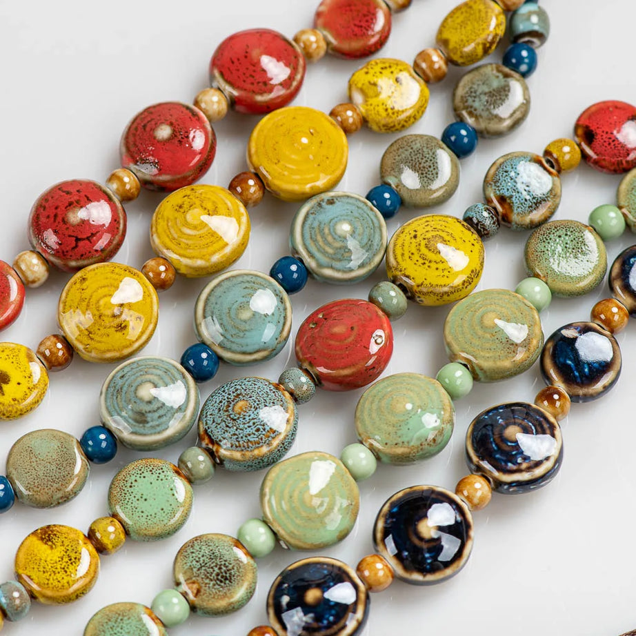 Distressed Irregular Ceramic Bead Necklace Jewelry