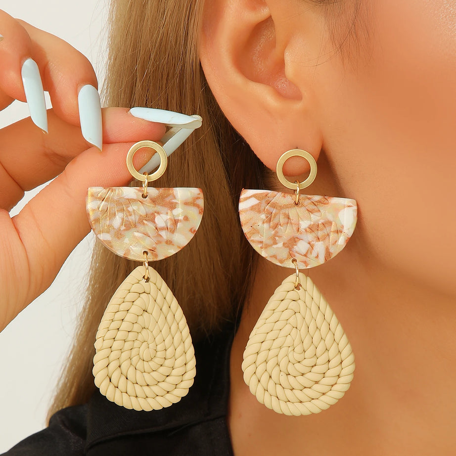 Woven Marbled Arch Teardrop Boho Earrings Jewelry