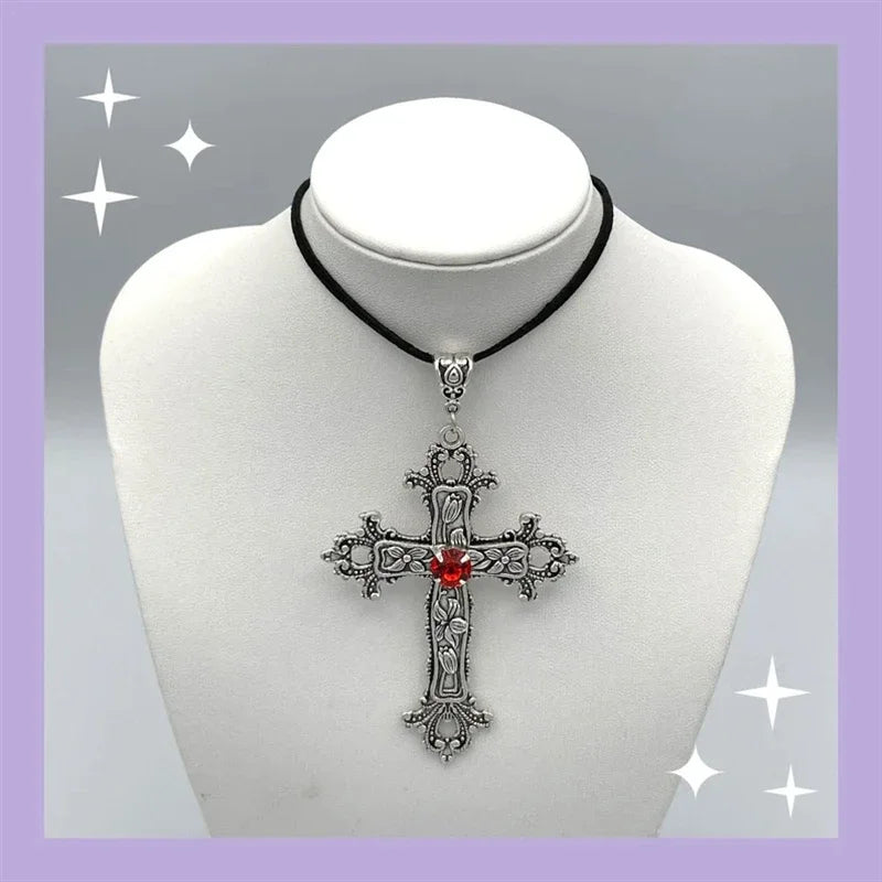 Goth Limited Black Velvet Cross Bead Choker Necklace Jewelry Gorgeous Women Punk Gift Statement New Gothic Halloween Grunge - Charlie Dolly