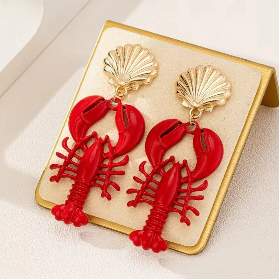 Handmade Lobster Stone Beaded Necklace and Earring Set