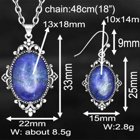 Vintage Look Natural Stone Lapis Lazuli Jewelry Sets Solid Silver Plated Necklace Earrings Flower Fashion Jewelry - Charlie Dolly