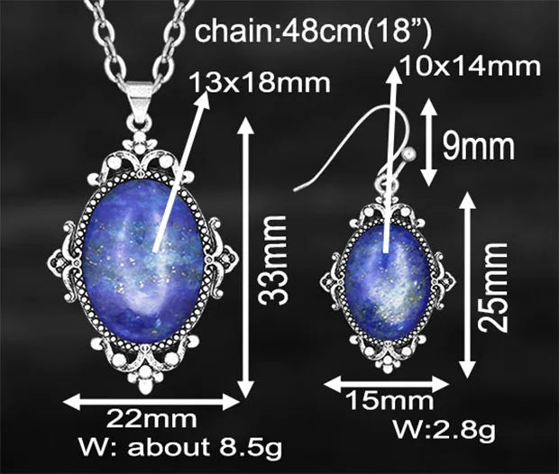 Vintage Look Natural Stone Lapis Lazuli Jewelry Sets Solid Silver Plated Necklace Earrings Flower Fashion Jewelry