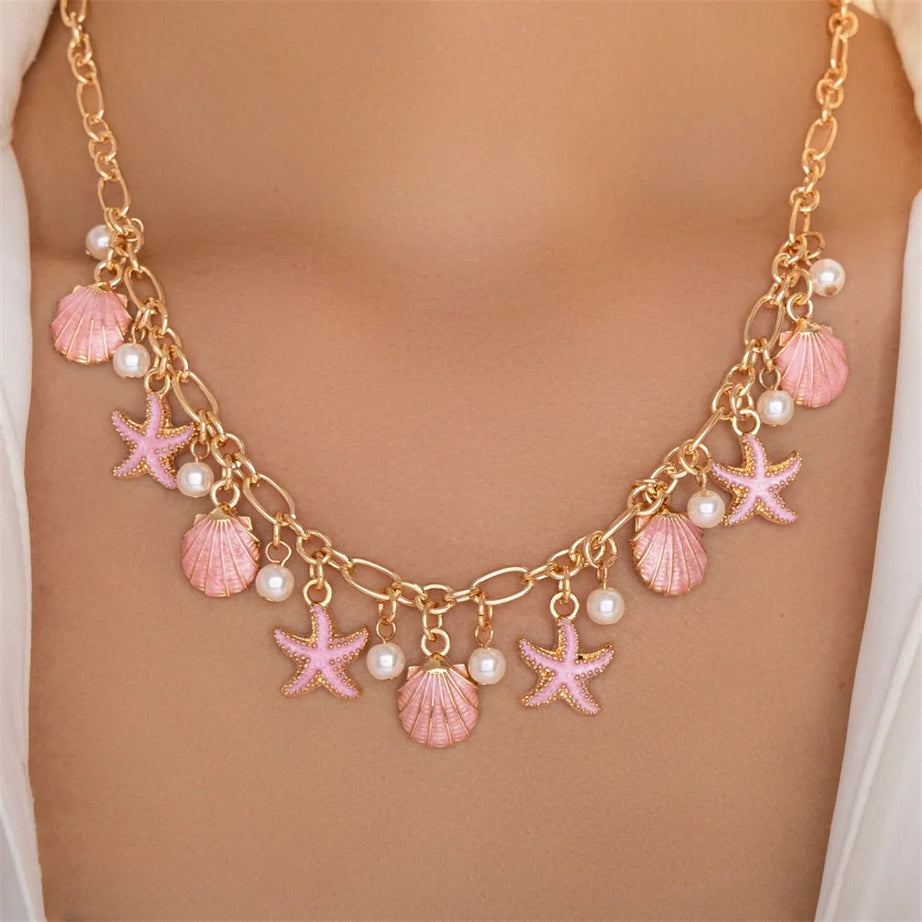 Starfish Scallop Sunflower Pearl Choker Necklace Jewelry
