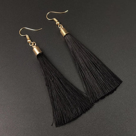 Silk Rose Flower Crystal Long Tassel Earrings Jewelry