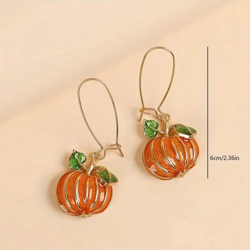 1 Pair Thanksgiving Party Orange Pumpkin Long Earring Women Delicate Oil Drop Fashion Halloween Dangle Earring Jewelry - Charlie Dolly