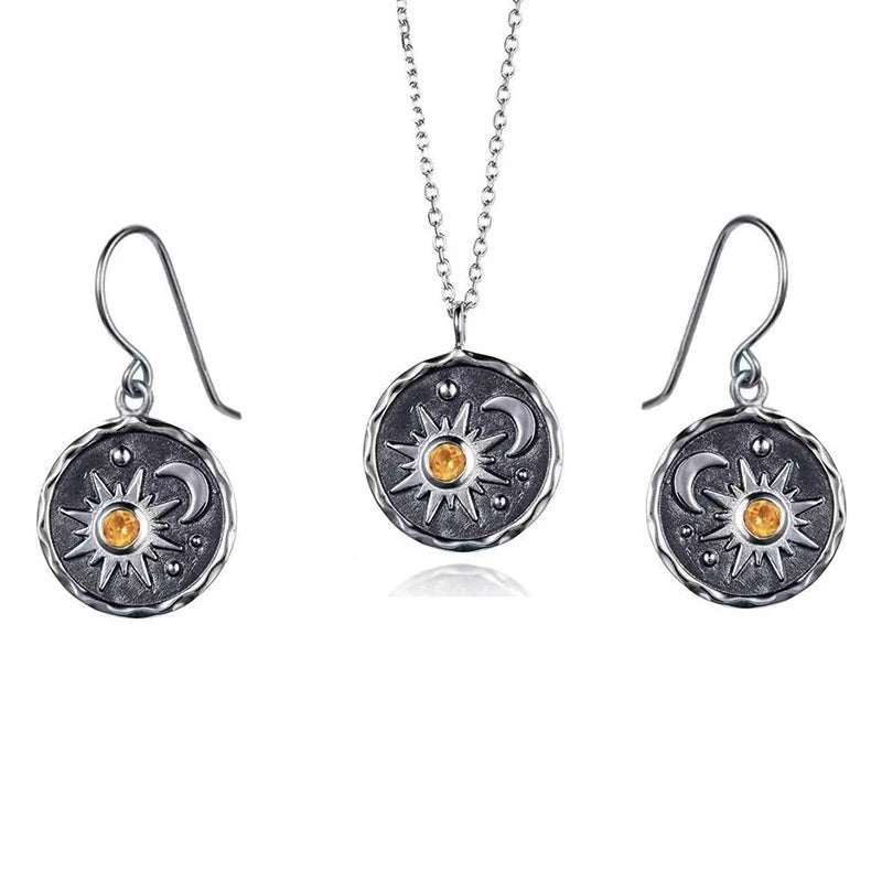 Summer Trends Boho Vintage Dangle Earrings Pendant Necklaces Set For Women Sun Moon Necklace Jewelry Engagement Accessories Gift