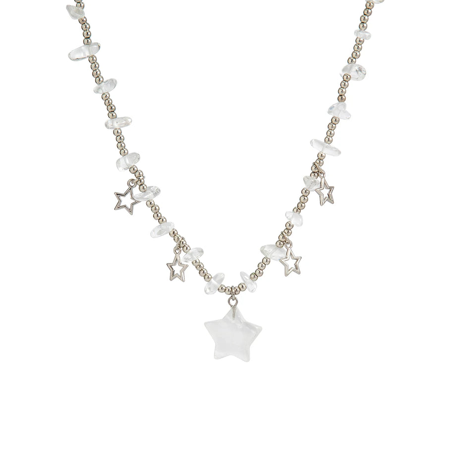 Boho Kpop Colorful Irregular Natural Stone Hollow Star Pendant Choker Necklace Women Goth Beads Chain Y2K Jewelry Accessorie New - Charlie Dolly
