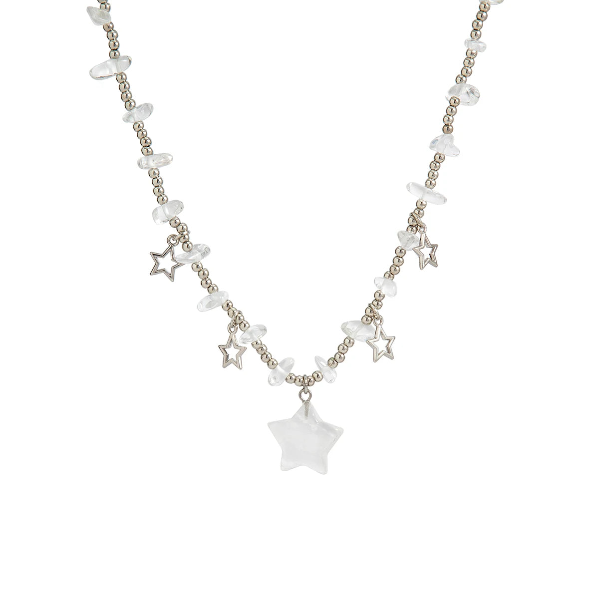 Boho Kpop Colorful Irregular Natural Stone Hollow Star Pendant Choker Necklace Women Goth Beads Chain Y2K Jewelry Accessorie New