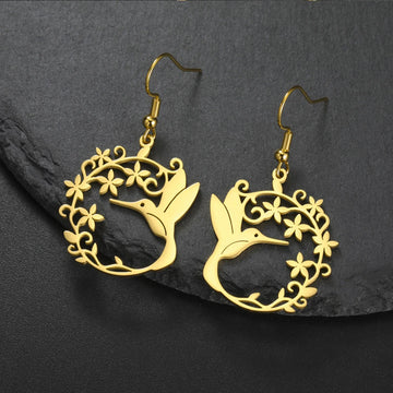 My Shape Hummingbird Earrings for Women Stainless Steel Flowers Birds Dangle Earrings Filigree Boho Fashion Jewelry  Gifts
