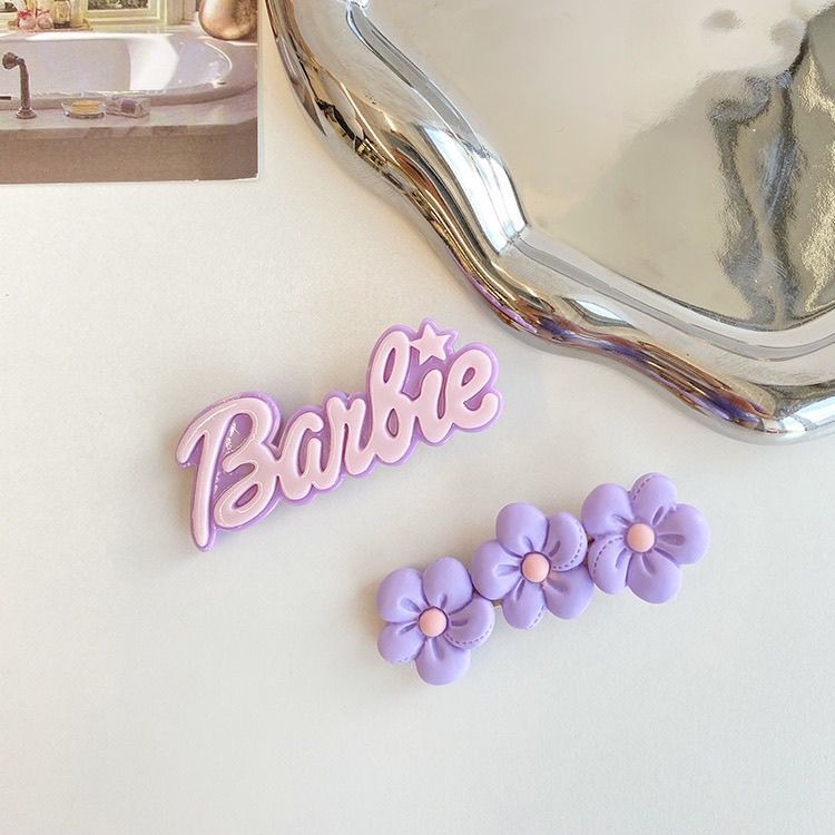 Kawaii Barbie Letter Purple Flower Hairpin Sweet Cartoon Y2K Girls Side Clip Cute All-Match Female Hairpin Clip Headdress Gifts - Charlie Dolly