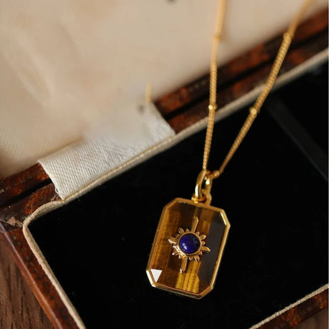 Creative Design Retro Tiger Eye Stone Necklace for Women  Unique Simplicity Light Luxury lapis lazuli Blue Collar Chain Jewelry - Charlie Dolly