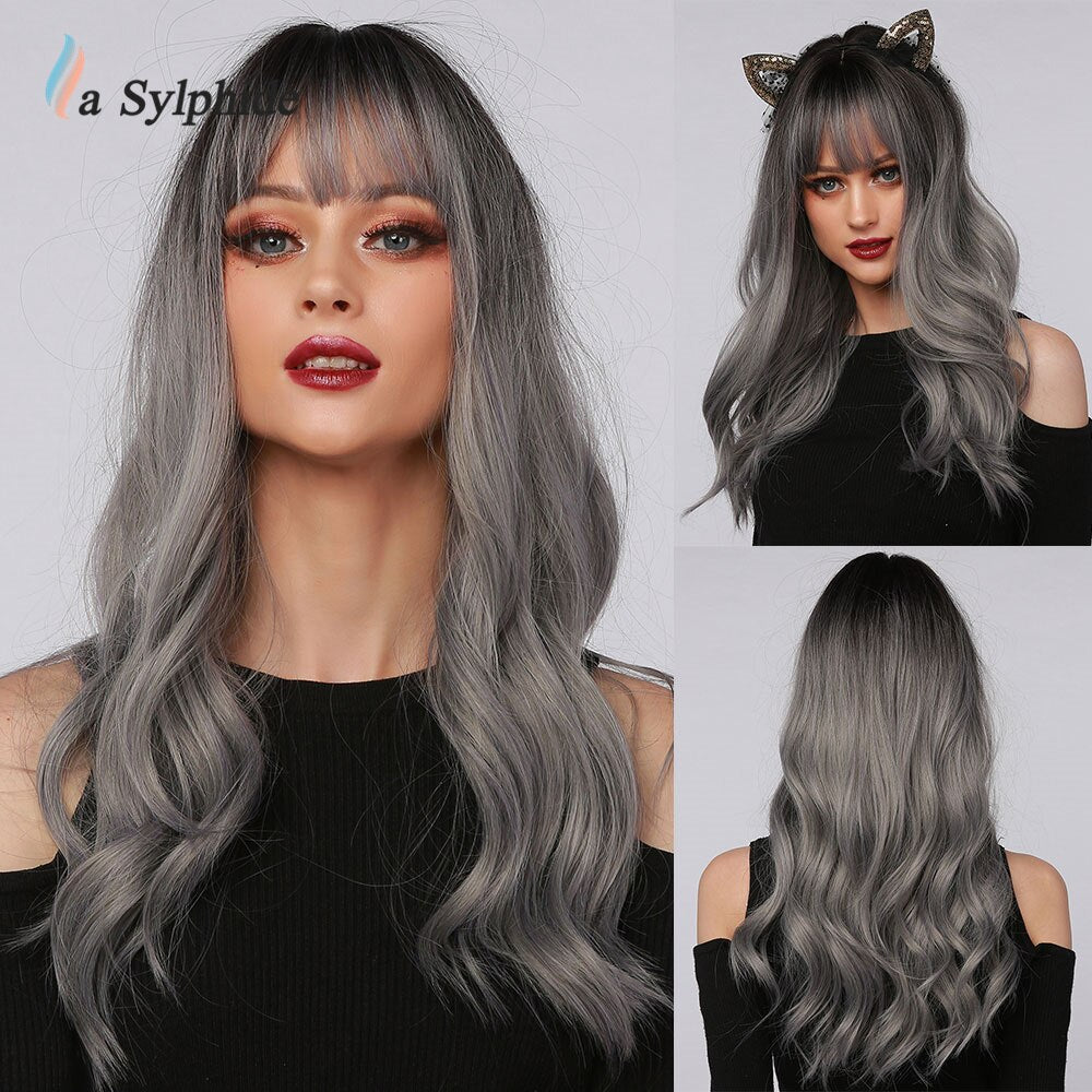 La Sylphide Synthetic Hair Wigs Cosplay Wig Long Wave Root Black Ombre Pink for Woman Heat Resistant Fiber Daily Party Wig - Charlie Dolly