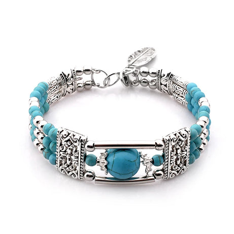 Vintage Bohemian Natural Stone Bracelet For Women Handmade Jewelry Blue Round Beads Carved Boho Bracelets Bangles Femme Pulseras - Charlie Dolly