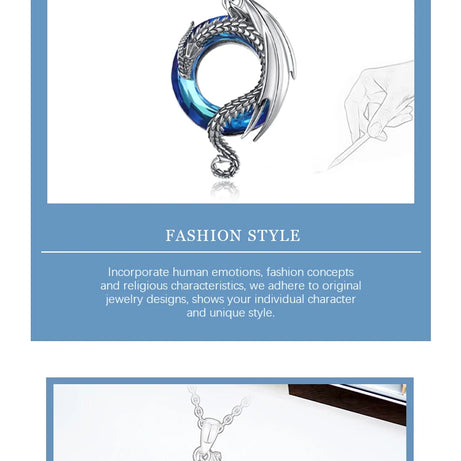 Dragon Amulet Necklace with Austrian Crystal, S925 Sterling Silver