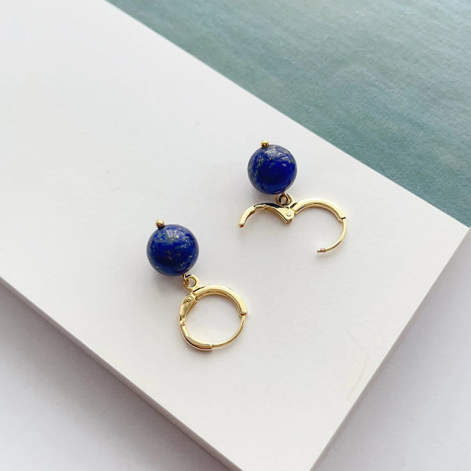 Fashionable, simple, retro, natural lapis lazuli earrings, earrings, ear loops, ear rings, women's accessories and jewelry - Charlie Dolly