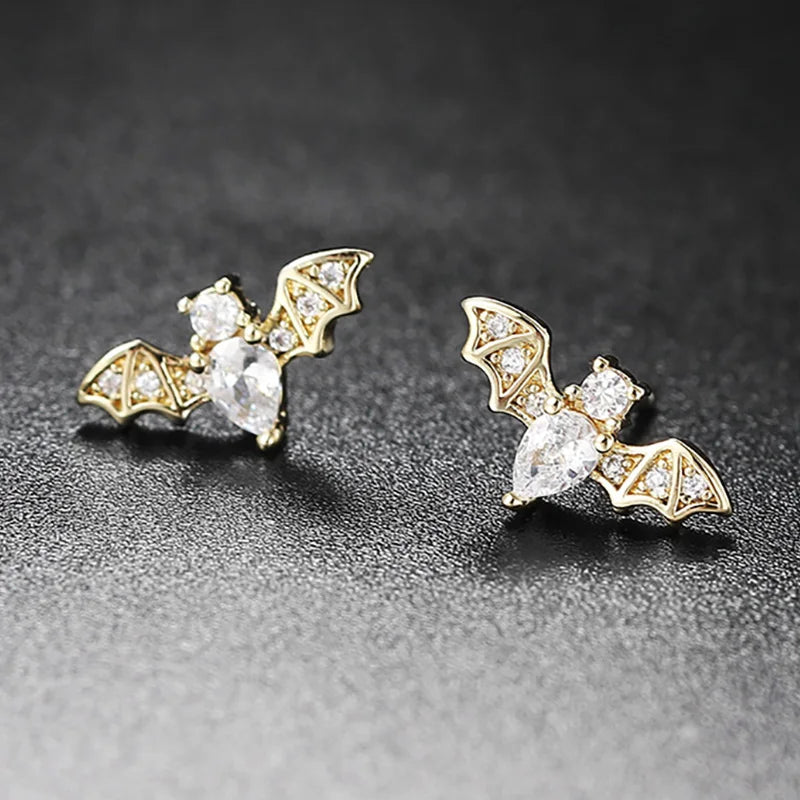 Small Halloween Goth Bat Stud Earrings for Women Trend Gothic Cartilage Ear Accessories Gold Color Zirconia Fashion Jewelry E489