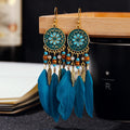 Boho Long Feather Dangle Women's Earrings Beach Long Tassel Beads Handmade Flower Enamel Earrings Bride Wedding Pendientes Mujer - Charlie Dolly