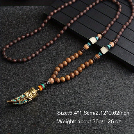 Nepal Wood Bead Fish Horn Pendant Necklace Jewelry