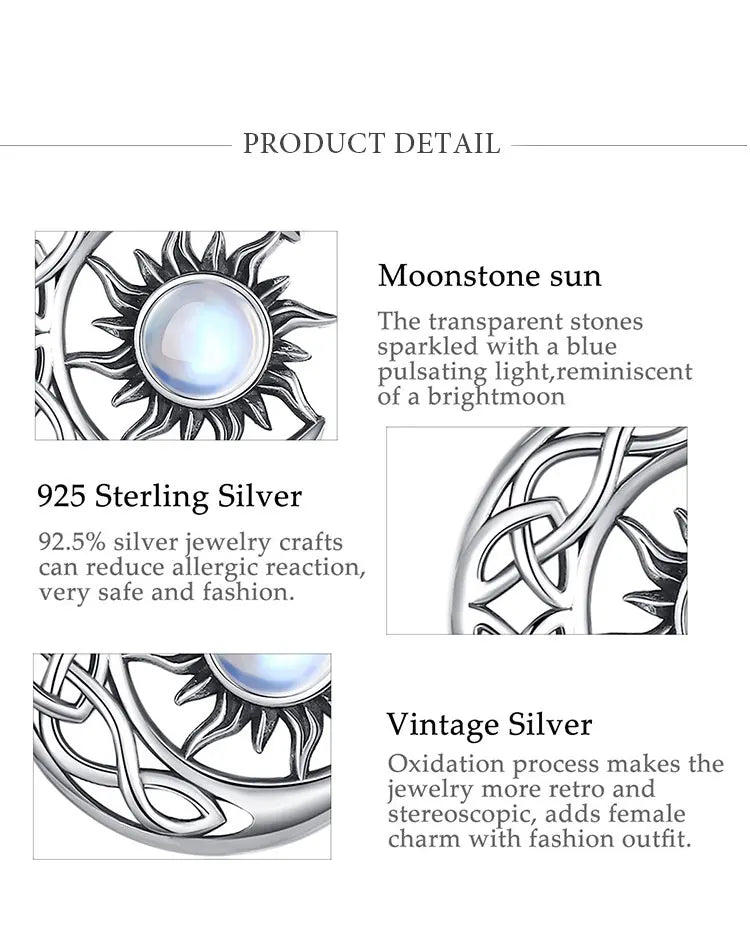 EUDORA 925 Sterling Silver Sun Moon Necklace for Women Man  Pentagram Viking Celtic knot Moon Pendant Fine Jewelry party Gift