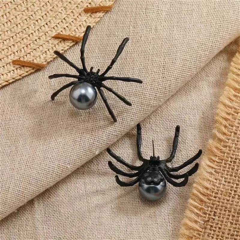 Halloween Dark Vintage Black Spider Earrings For WomenAlloy Pearl Simple Personality Jewelry Puncture Ear Studs Holiday Gifts - Charlie Dolly