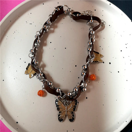 Sun Cross Butterfly Charm Choker Necklace Jewelry