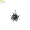 CSJA Vintage Sun Flower Pendant Natural Stone Crystal Necklace Genuine Round Amethysts Pink Quartz Obsidian Lapis Lazuli H120 - Charlie Dolly