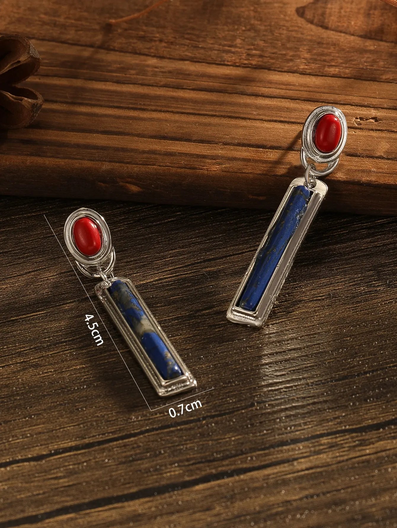 Retro Bohemian Rectangular Lapis Lazuli earrings, Fashionable Bluestone pendant, women's Jewelry Accessories