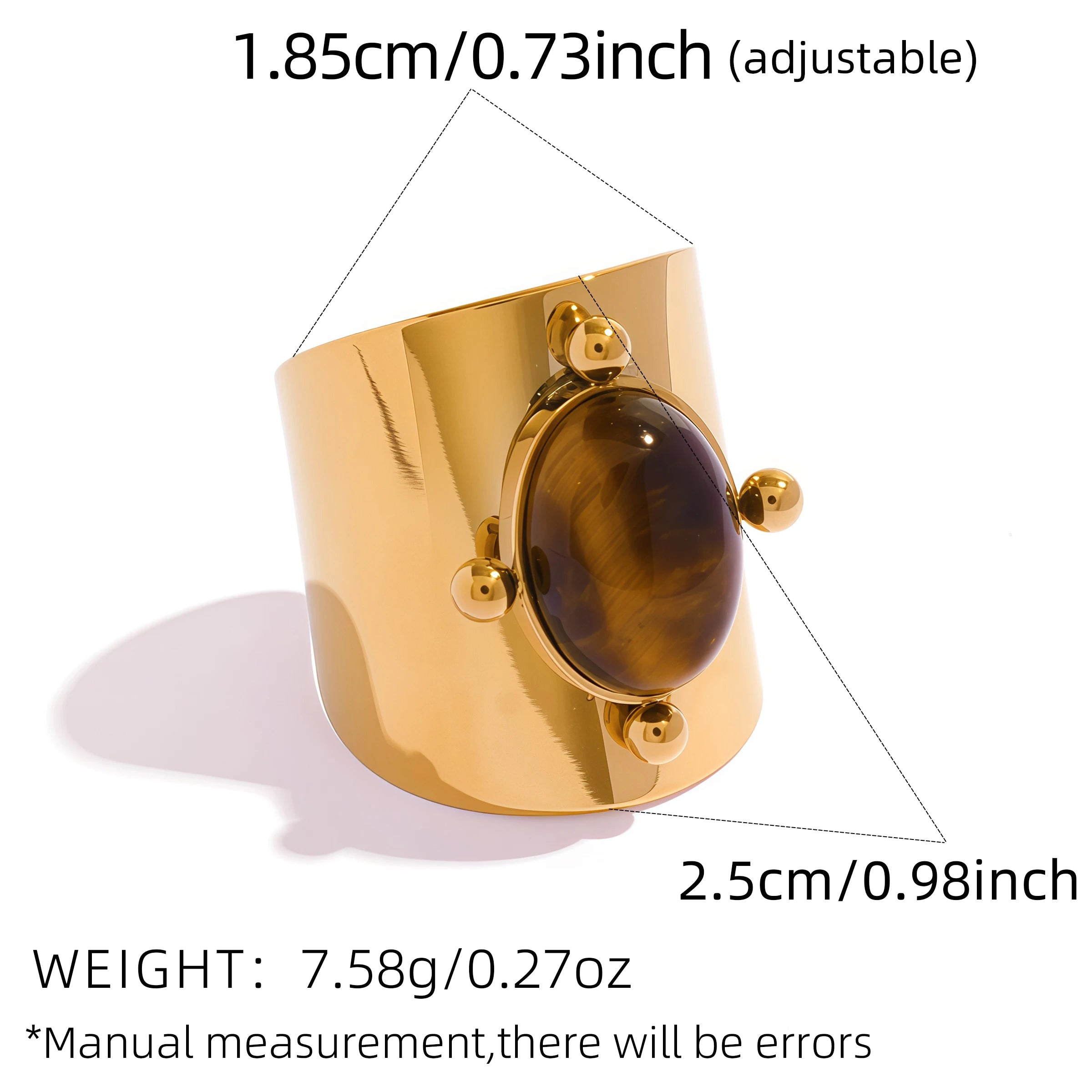 Creative Gold Plated Stainless Steel Rings for Women Simple Geometric Natural tiger Stone Finger Ring Boho Vintage Jewelry Gift