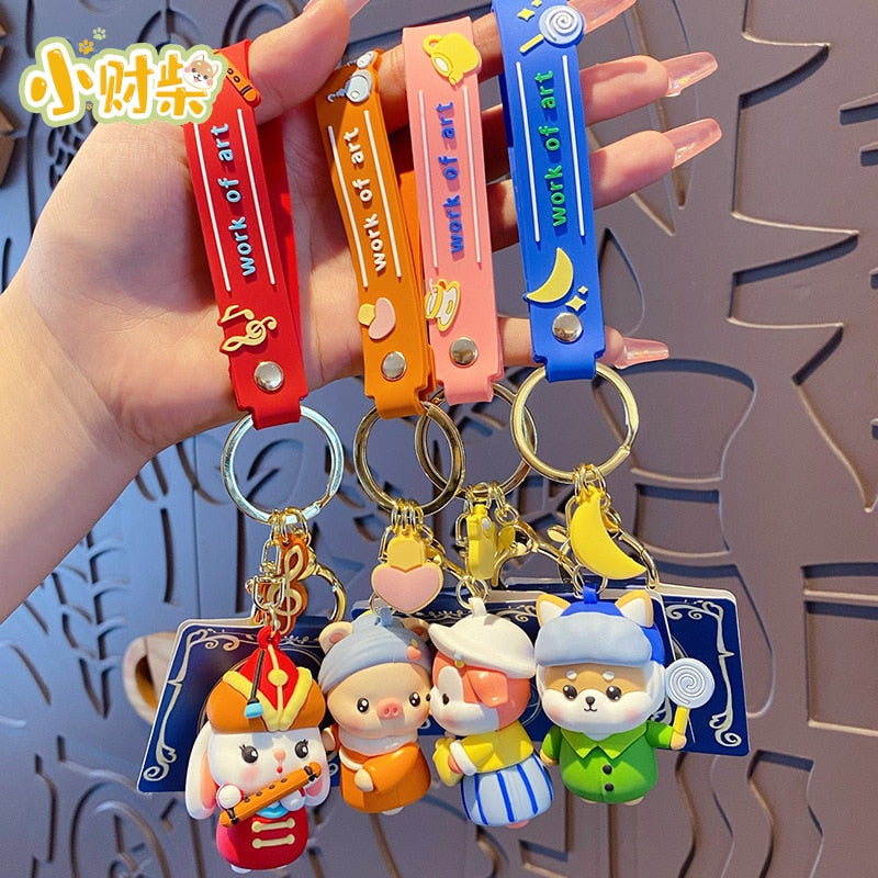 Cartoon Rich Shiba Inu Famous Painting Keychain Cute Lucky Rabbit Shiba Inu Doll Keyring Women Couple Bag Pendant Key Chains - Charlie Dolly