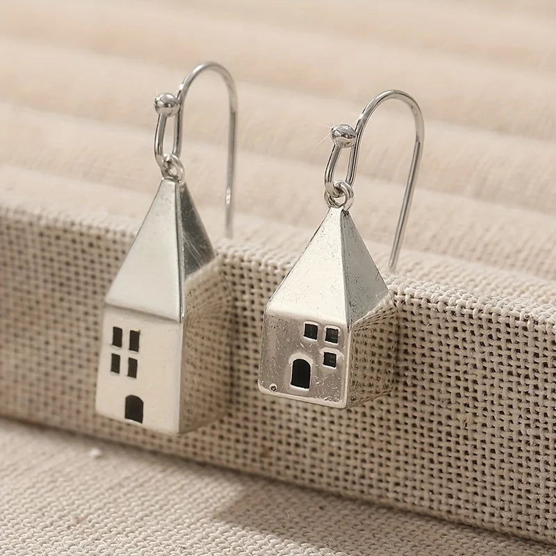 Boho-Chic Handcrafted Mini House Dangle Earrings for Women - Vintage Style, Perfect for Casual Attire & Gifting