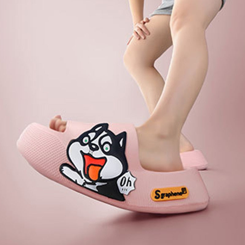 Mo Dou 2023 New Summer Slippers Cute Dog Sticker Thick Sole Soft Women Sandals Bathroom Beach Indoor Outdoor Men Slides Cool - Charlie Dolly