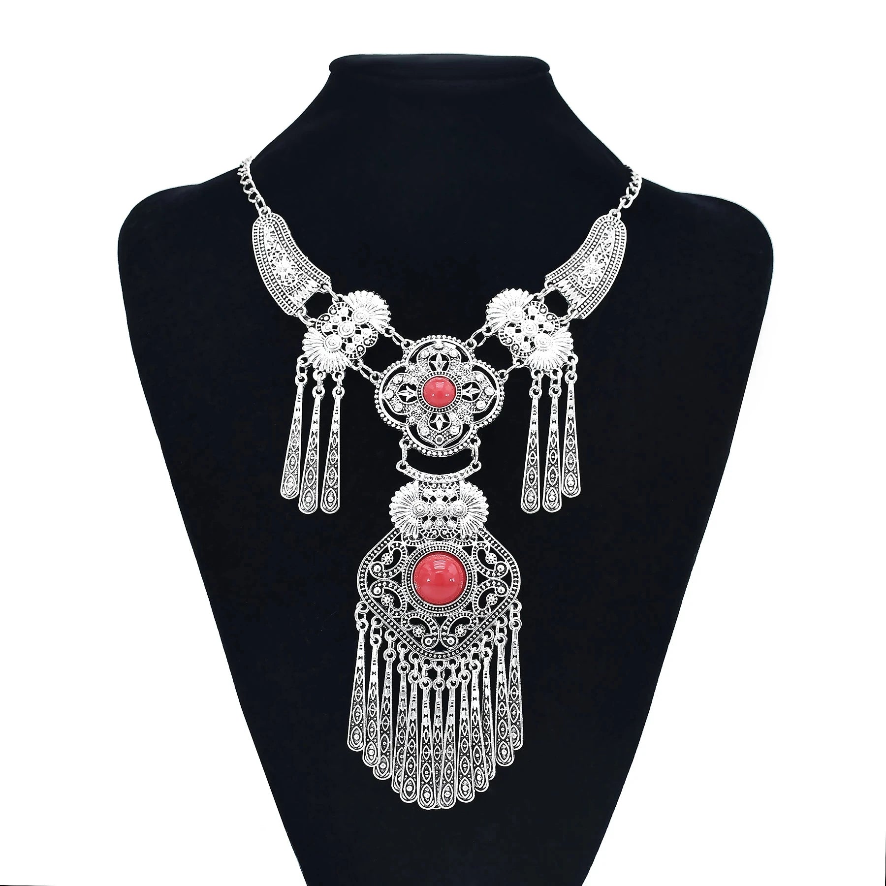 Turkish Coin Stone Tassel Bib Choker Necklace Jewelry
