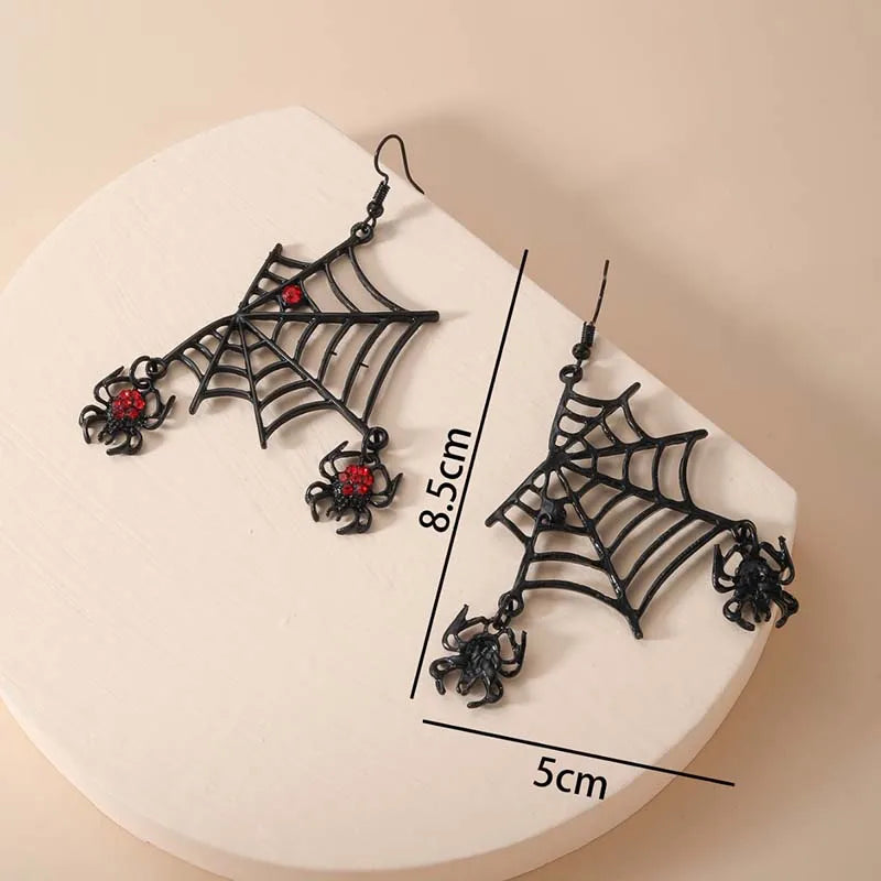 Punk Spider Web Earrings for Women Red Zircon Spider Dangle Earrings Hyperbole Funny Halloween Ear Jewelry Trendy Accessories - Charlie Dolly