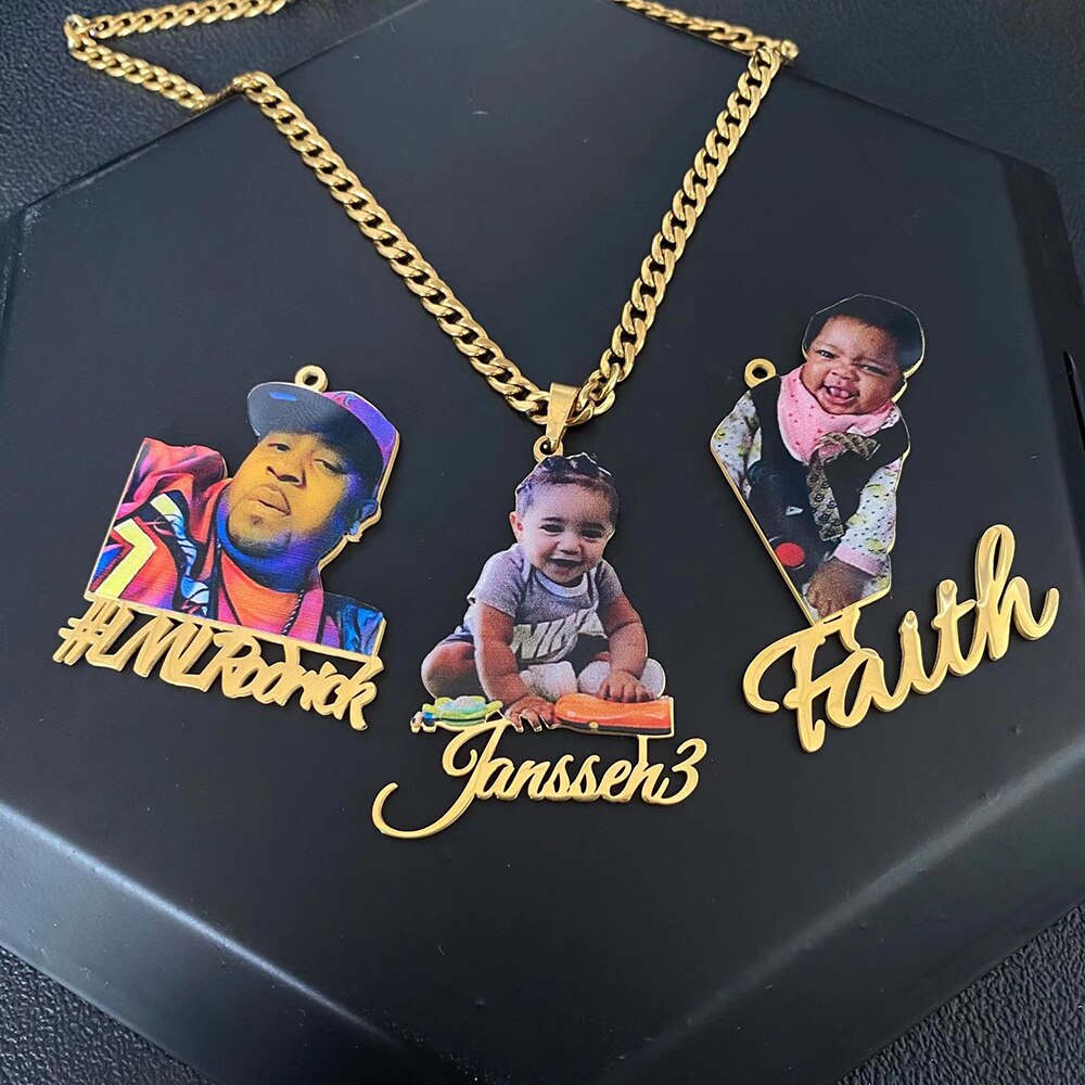 Personalized Colorful Portrait Name Pendant Necklace Custom Name Necklace Men Women Necklace Memory Pictures Family Jewelry Gift - Charlie Dolly