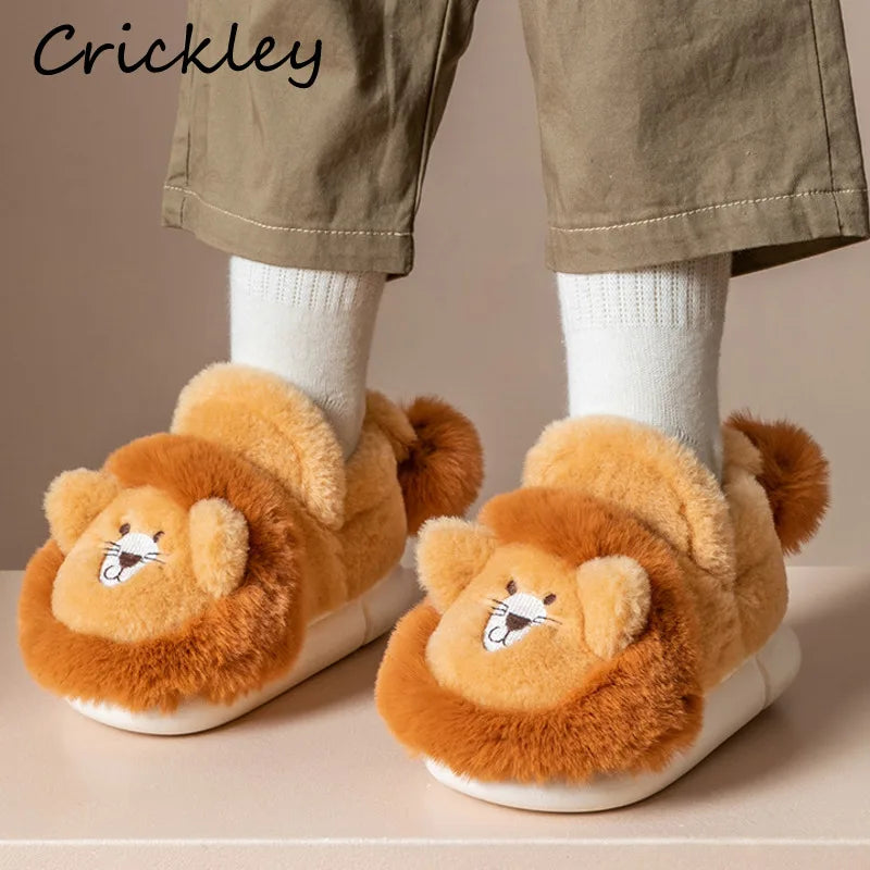 Cartoon Lion Children's Winter Shoes Cute 3D Animals Floor Slippers For Kids Flats Warm Plush Design Child Girls Boys Slippers - Charlie Dolly