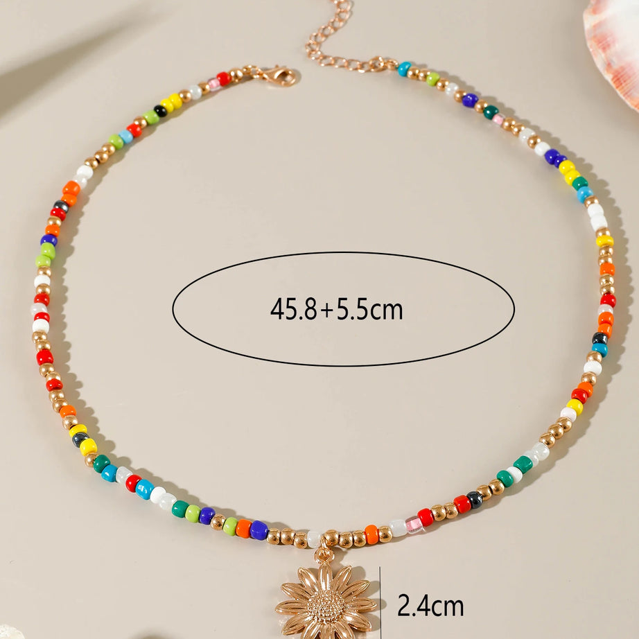 Tocona Boho Starfish Shell Flower and Pearl Pendant Necklace