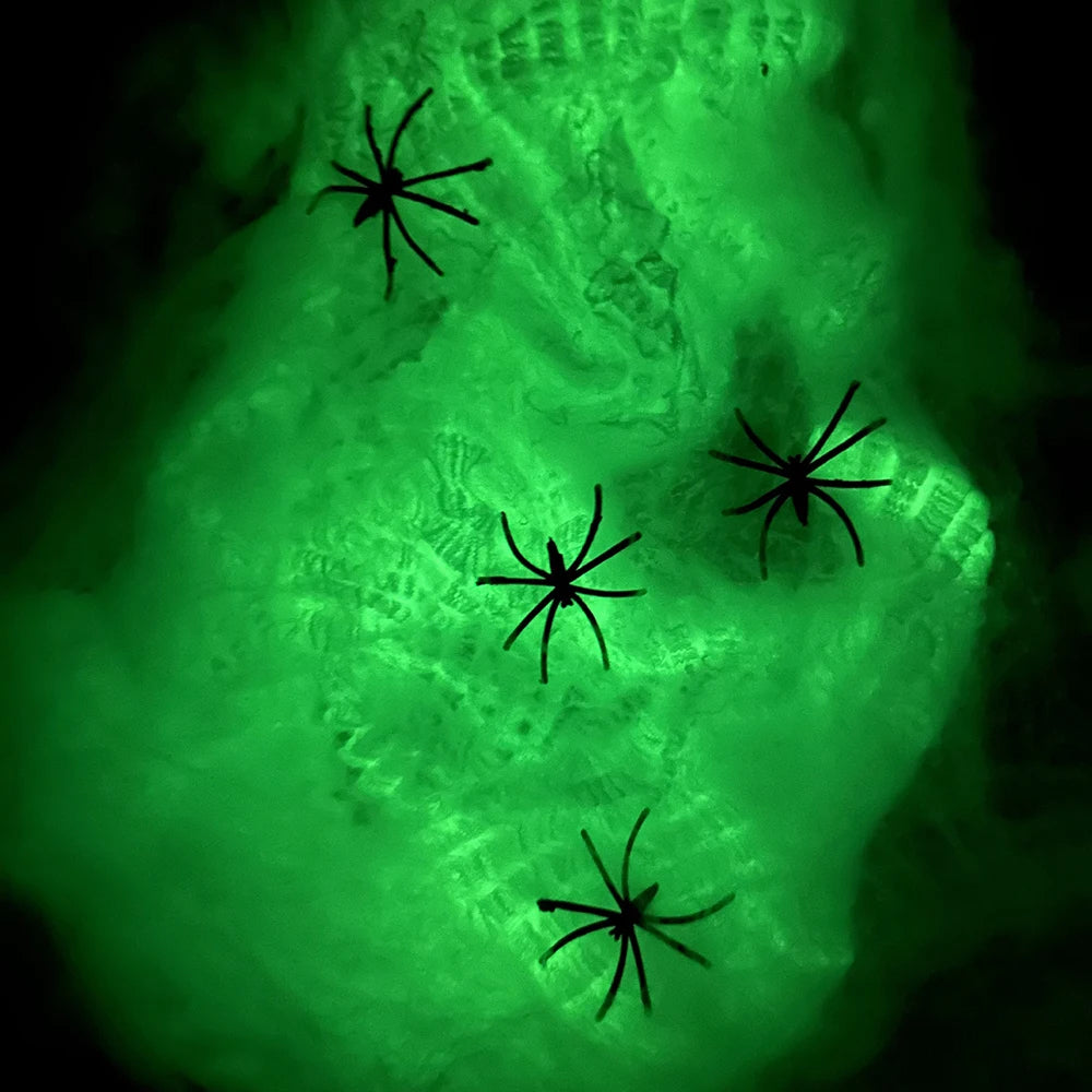 Luminous Spider Web,Stretchy Artificial Cobweb with Fake Spiders,Halloween Decorations,Outdoor Horror Haunted House Decor Props - Charlie Dolly