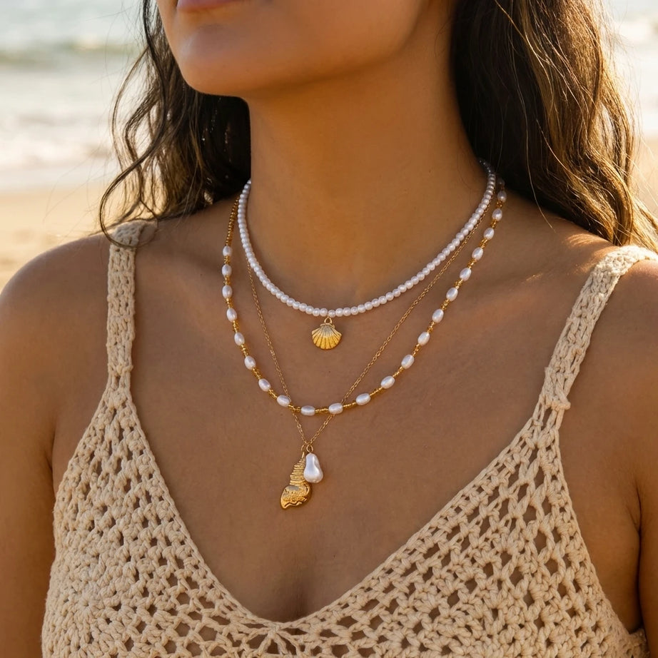 Multilayer Shell and Starfish Pearl Handmade Choker