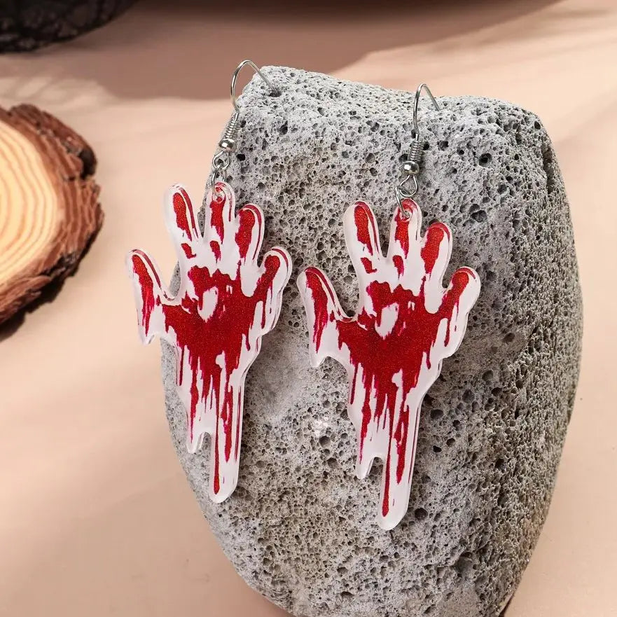 Horror Bleeding Hand Acrylic Halloween Earrings for Women New Gothic Blood Skull HELP Drop Pendant Earring Party Jewelry Gifts - Charlie Dolly
