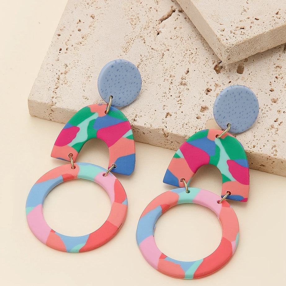 Matte Polymer Clay Geometric Statement Earrings Jewelry